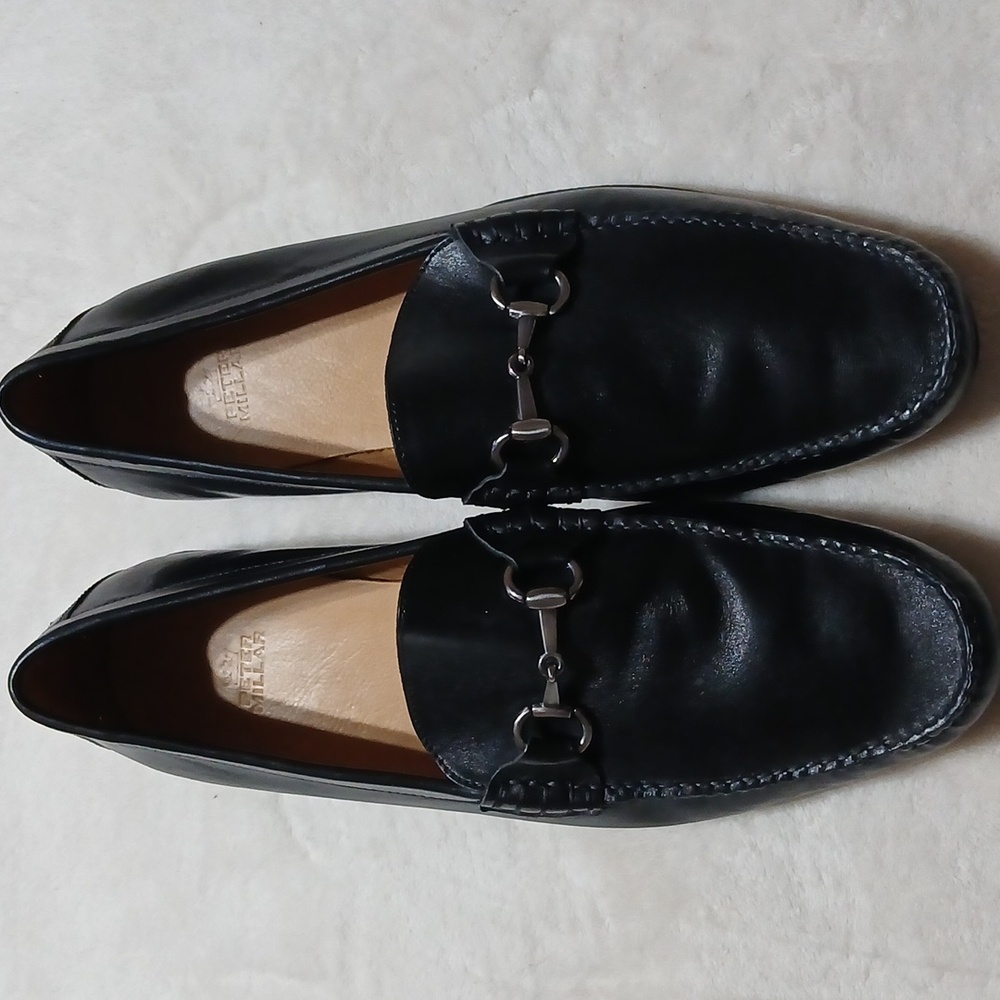 Peter Millar Kiely Black Leather Hoesebit Driving Moccasins - Size 13